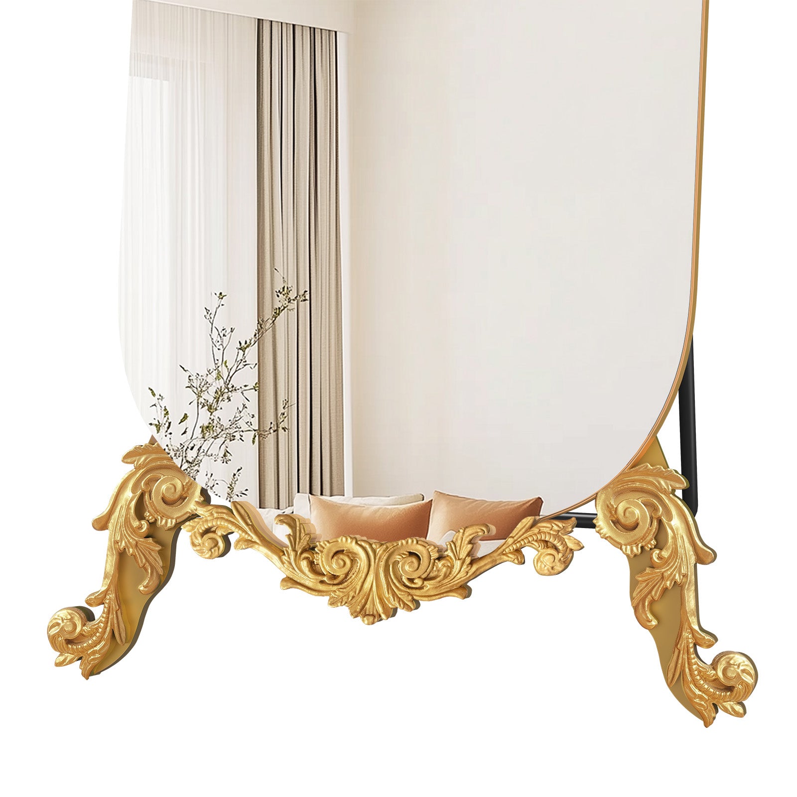 CBJCBJ Retro Carved Frameless Full-Length Mirror, High-Definition Explosion-Proof Bedroom Dressing Mirror,Gold