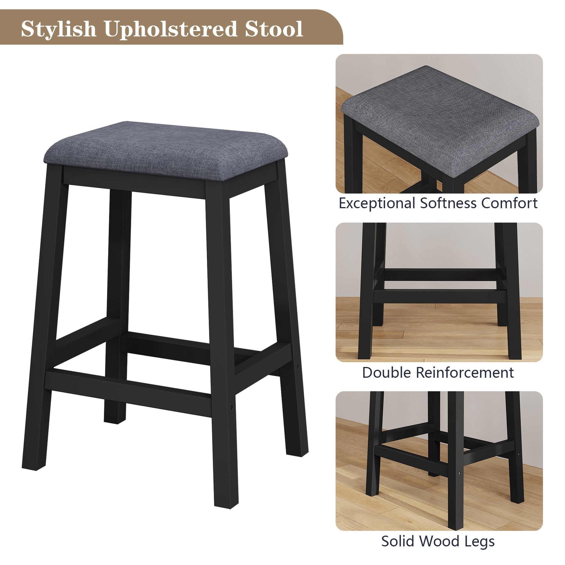 HLR Farmhouse Dining Table Set for 2, Small Kitchen Table Chairs Set of 2 with Tufted for Apartment, Black