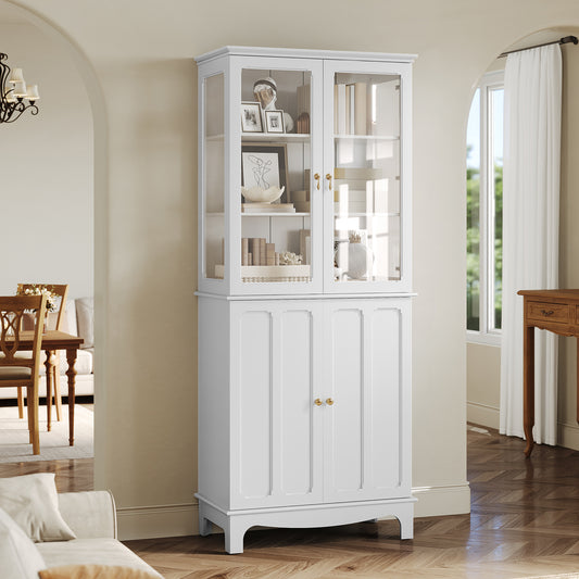CBJCBJ Modern Bookcase with Storage, Display Cabinet with Glass Doors, Storage Cabinet with Adjustable Shelves,White