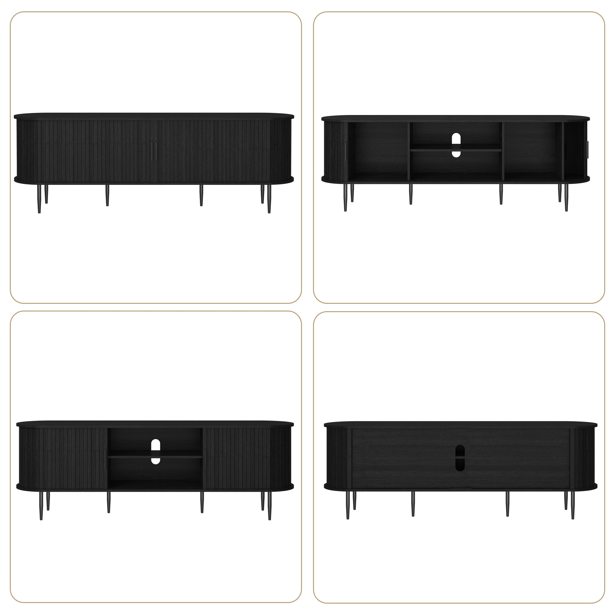 CBJCBJ 70" Modern Tambour Door TV Stand up to 80" TVs, Entertainment Center with Storage, Fluted Television Consoles for Living Room（Black）