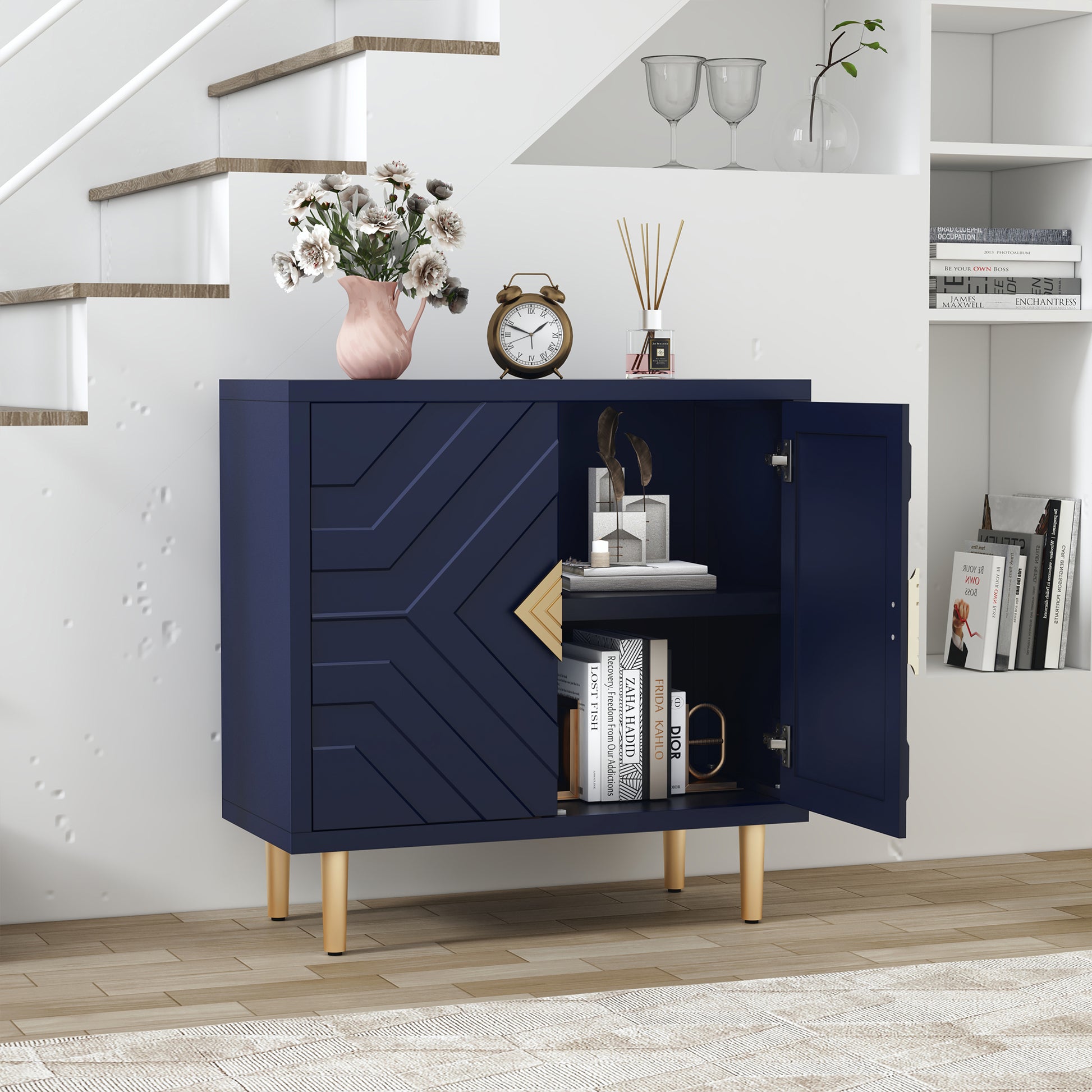 CBJCBJ 31.7" Modern Accent Sideboard Buffet Cabinet with 2 Doors & Shelves, Credenza for Living Room Storage, Blue