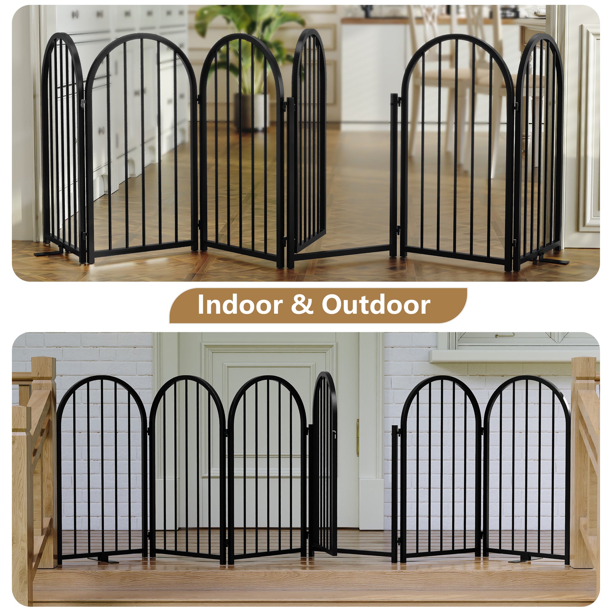 CBJCBJ Indoor Pet Gate, 6 Panel Folding Dog Gate , 32"H Freestanding Metal Pet Fence for Cats and Dogs ,Black
