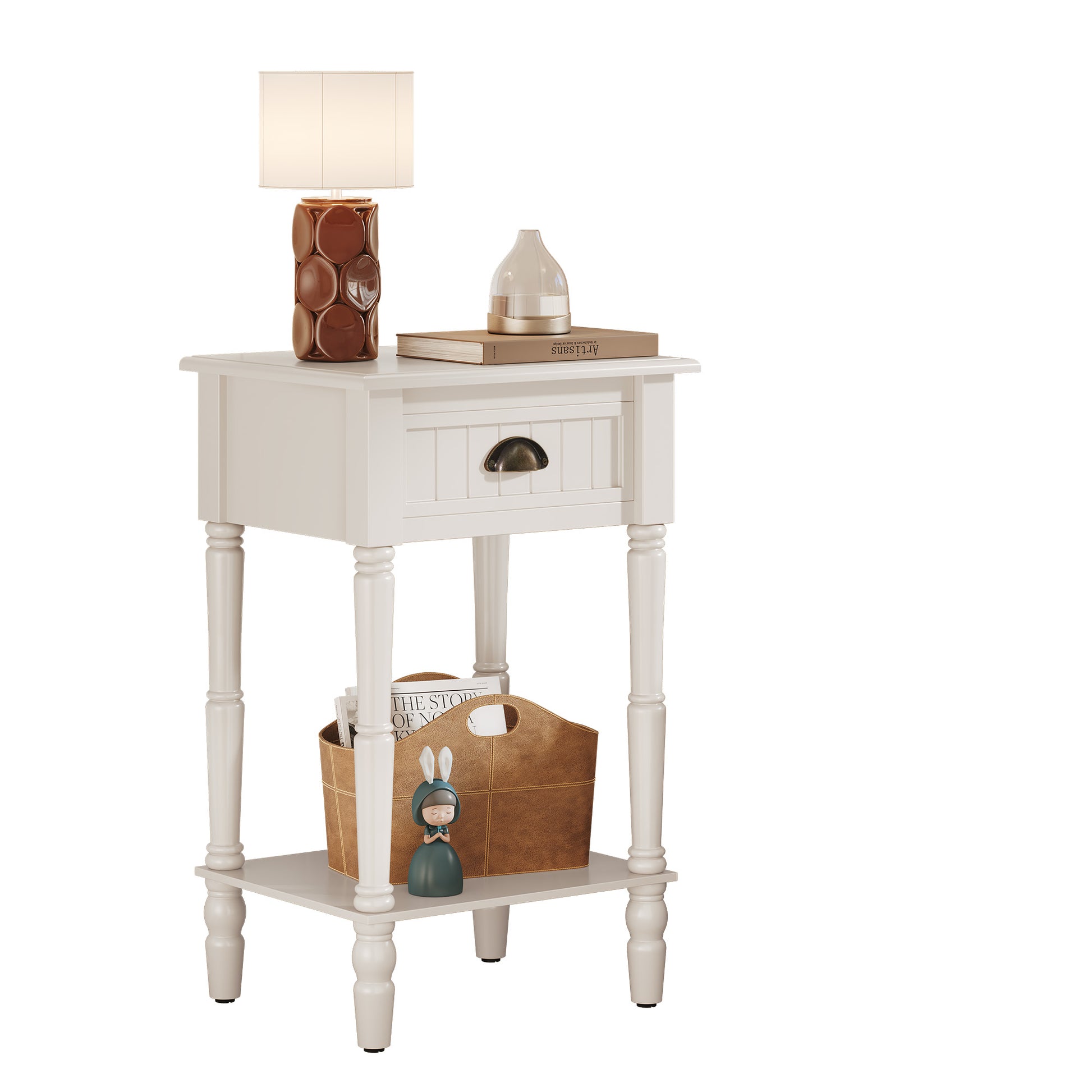 HLR 26"H Modern Nightstand with Drawer, Minimal Assembly Wood End Table for Bedroom, White