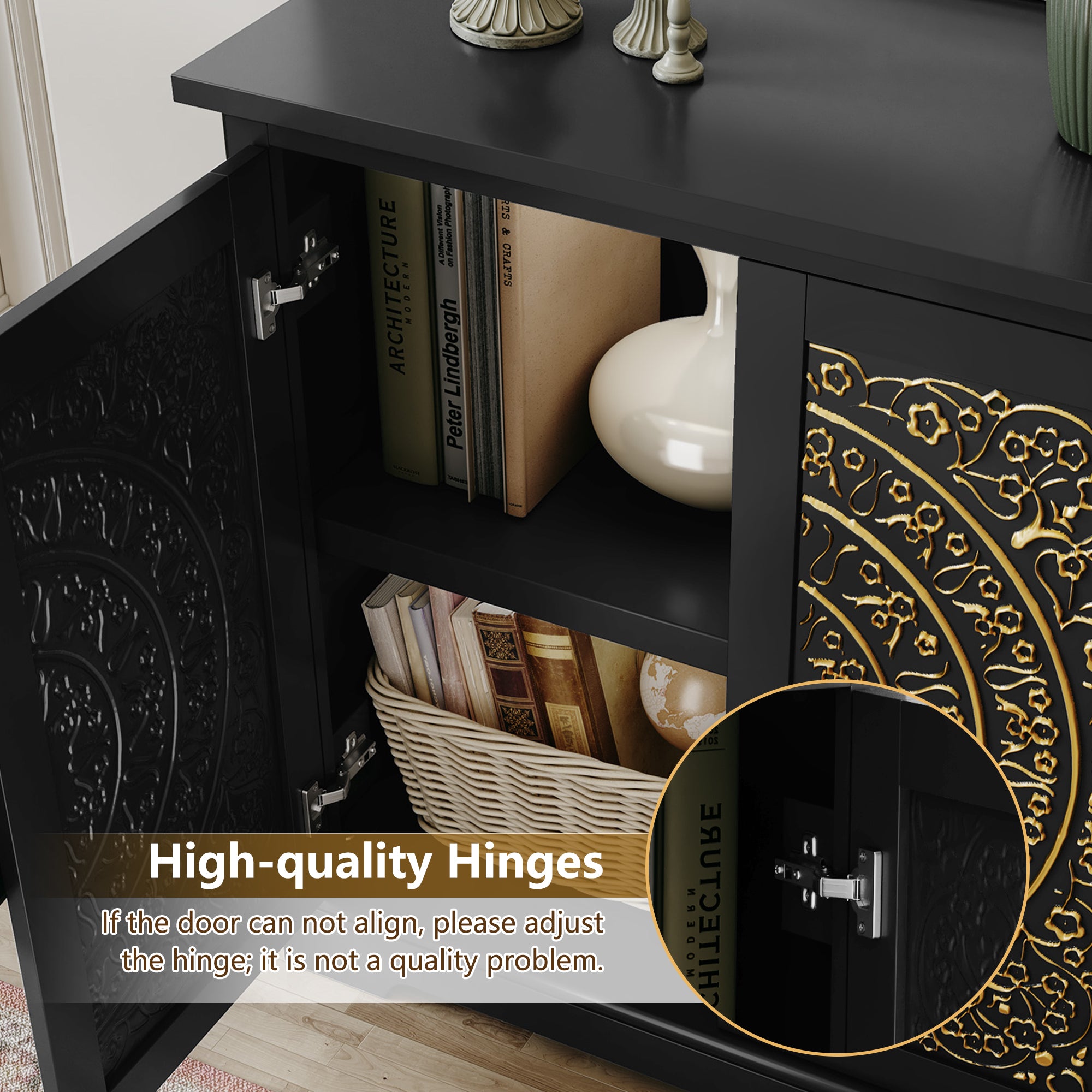 HLR 31.5" W Mid Century Modern Accent Cabinet with 2 Doors, Credenzas & Sideboard Buffet with Storage, Black