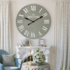 CBJCBJ 35.5” Farmhouse Large Shiplap Round Wall Clock with Roman Numeral for Living Room Decor,Green