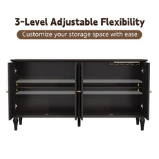 CBJCBJ Mid-Century 58'' Wood 4 Door Sideboard Buffet Cabinet for Living Dining & Bedroom (Black)