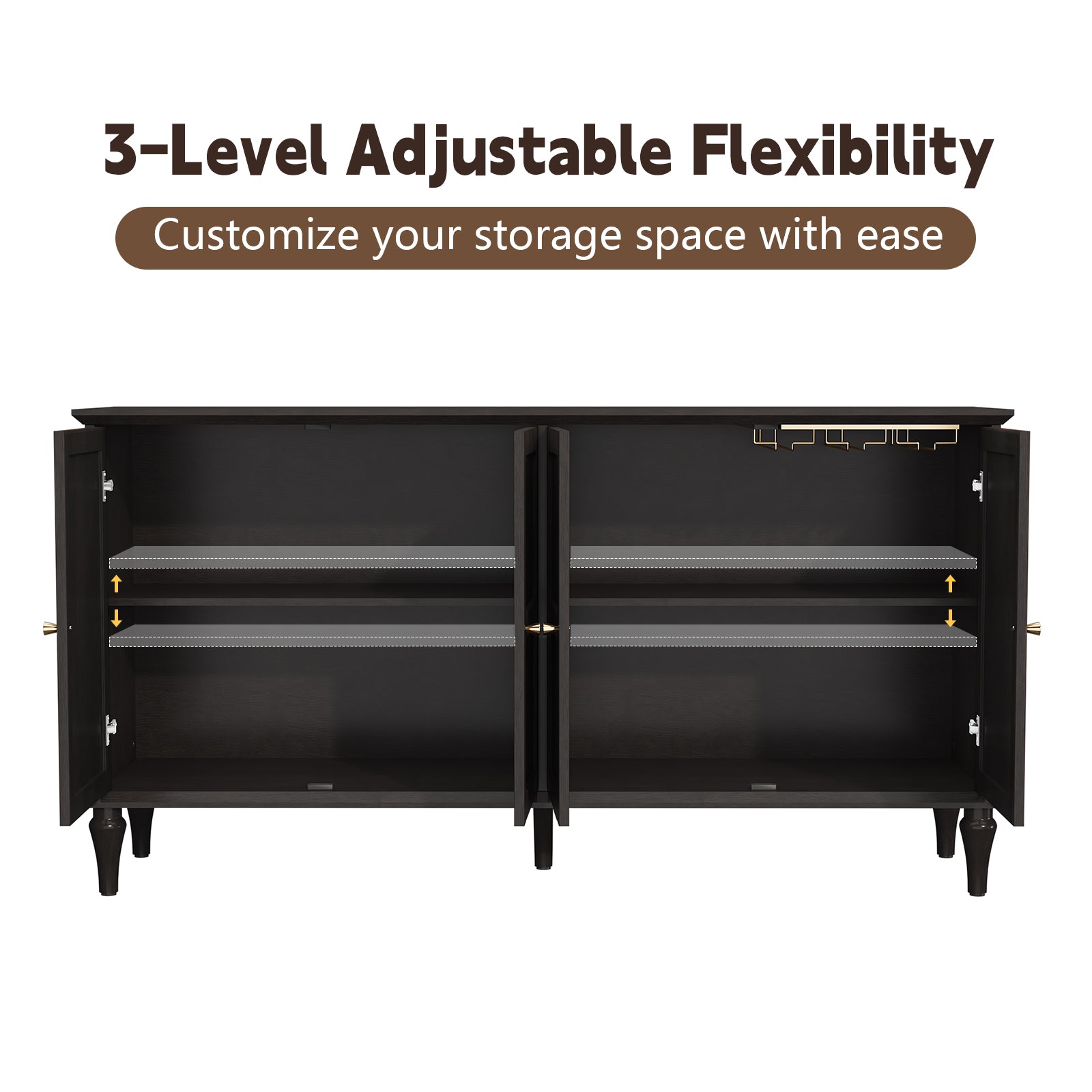 CBJCBJ Mid-Century 58'' Wood 4 Door Sideboard Buffet Cabinet for Living Dining & Bedroom (Black)