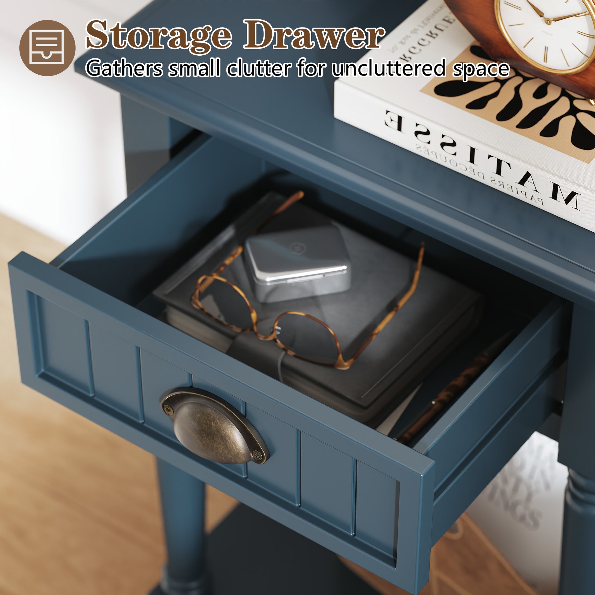 CBJCBJ 26.8"H Retro Nightstands Set of 2, Side Table with Drawers and Open Shelves, for Bedrooms and Sofas,Blue