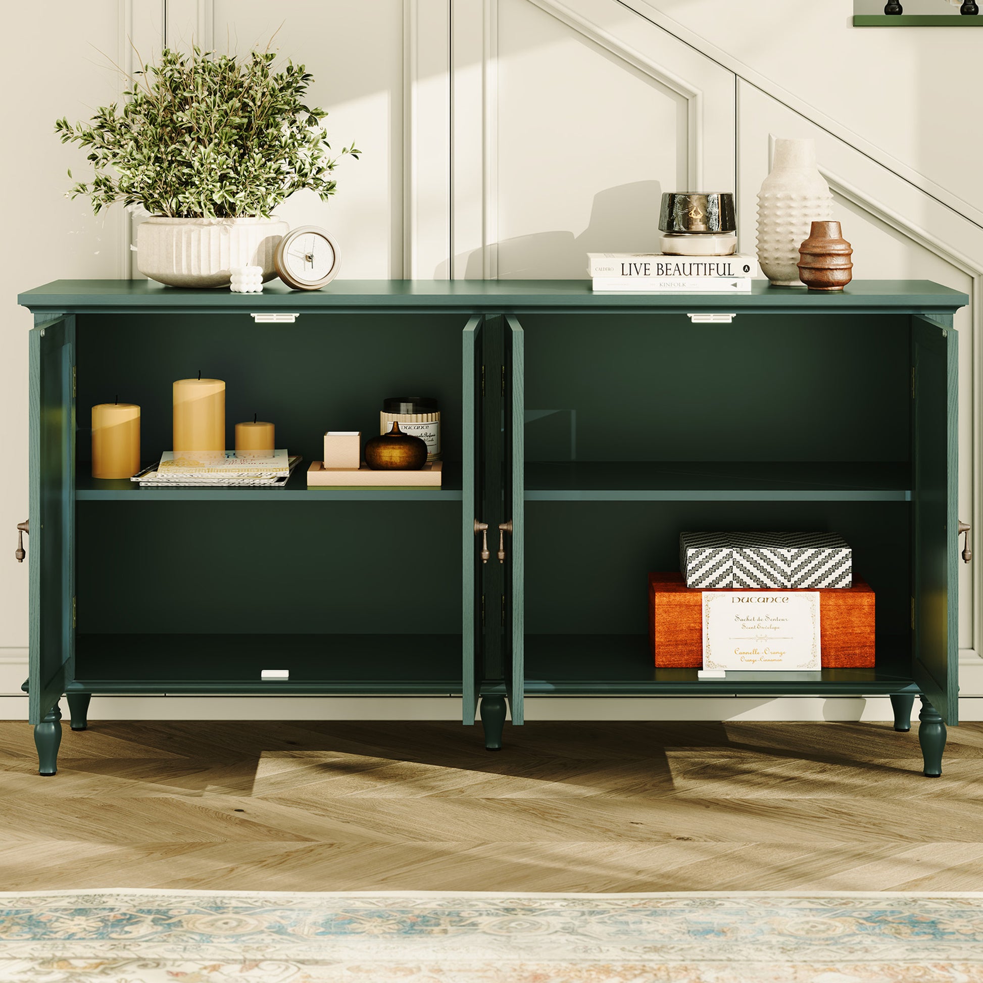 CBJCBJ 58" Retro Sideboard Buffet Cabinet with Storage, Accent Cabinet for Kitchen, Living Room,Green