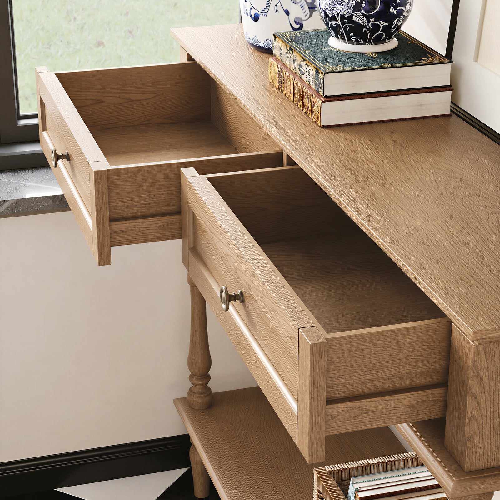 HLR 40" Modern Console Table, Assembled Entryway Table with 2 Drawers for Living Room, Brown