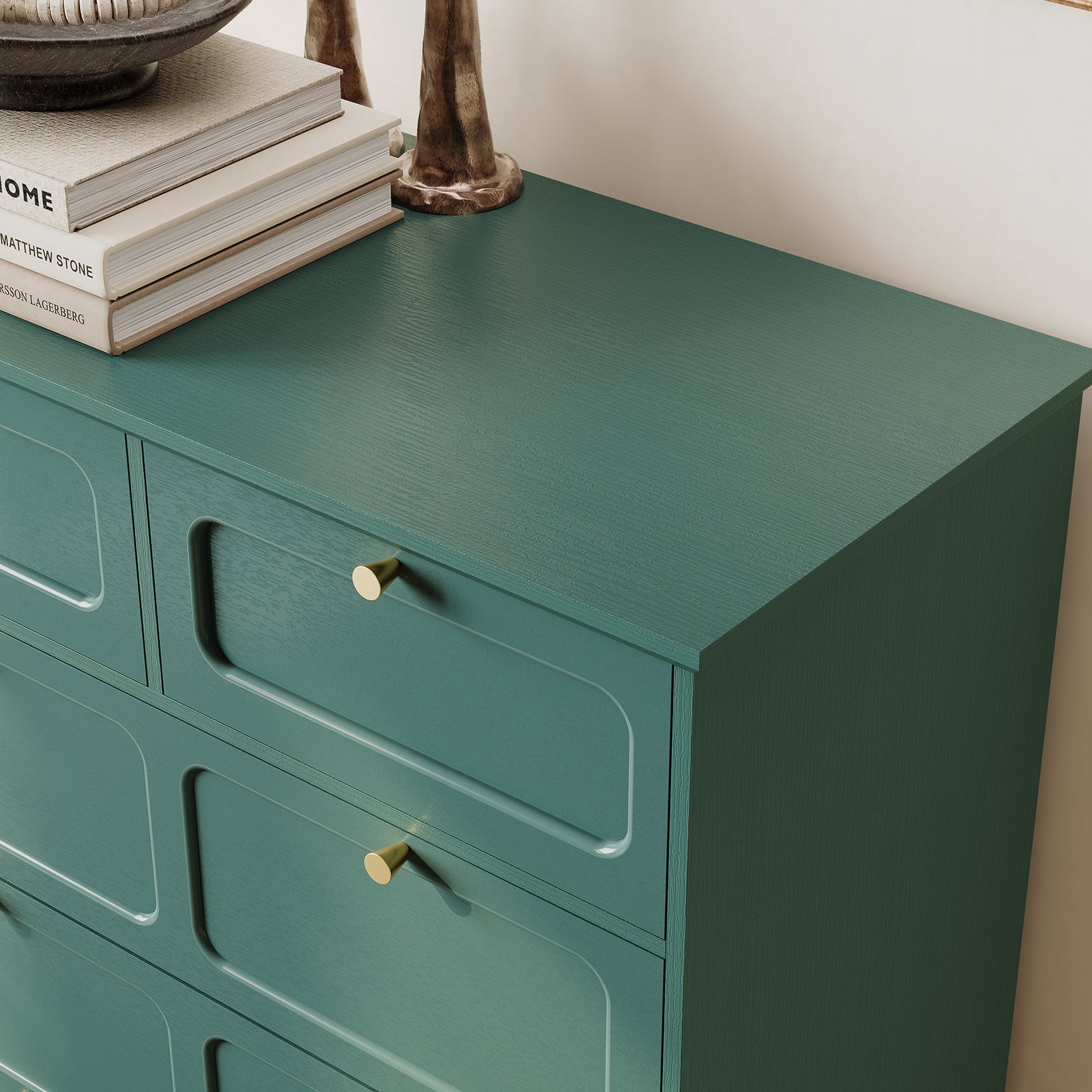 CBJCBJ 31.5" 5 Drawers Dressers, Large Floor Mid-Century Chest of Drawers for Bedroom, Hallway, Green