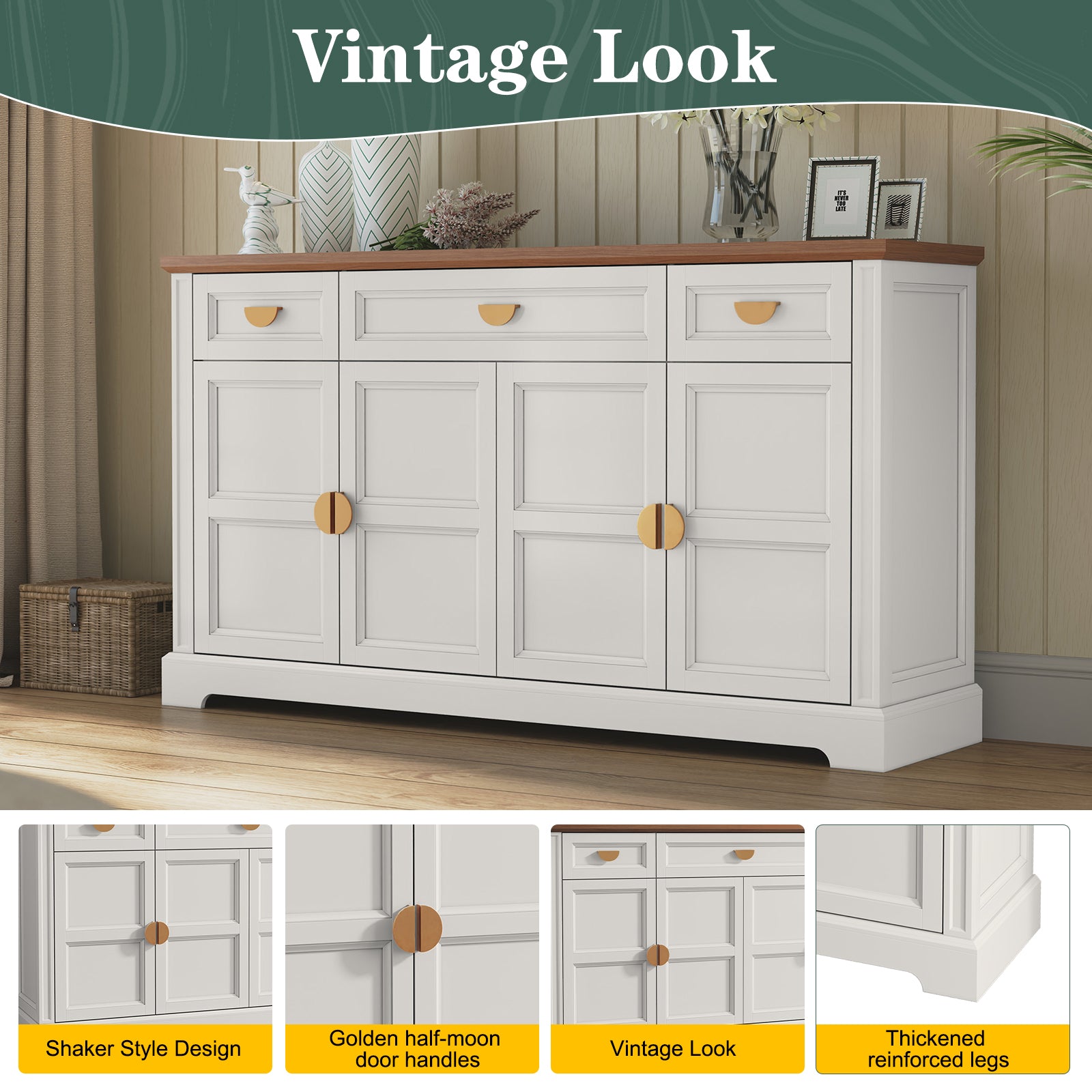 HLR® 60” Large Mid-Century Buffet Sideboard Cabinet