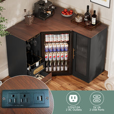 HLR Modern Corner Bar Cabinets with Mini Fridge Space, Wine Glass Rack, Storage Drawers, Black