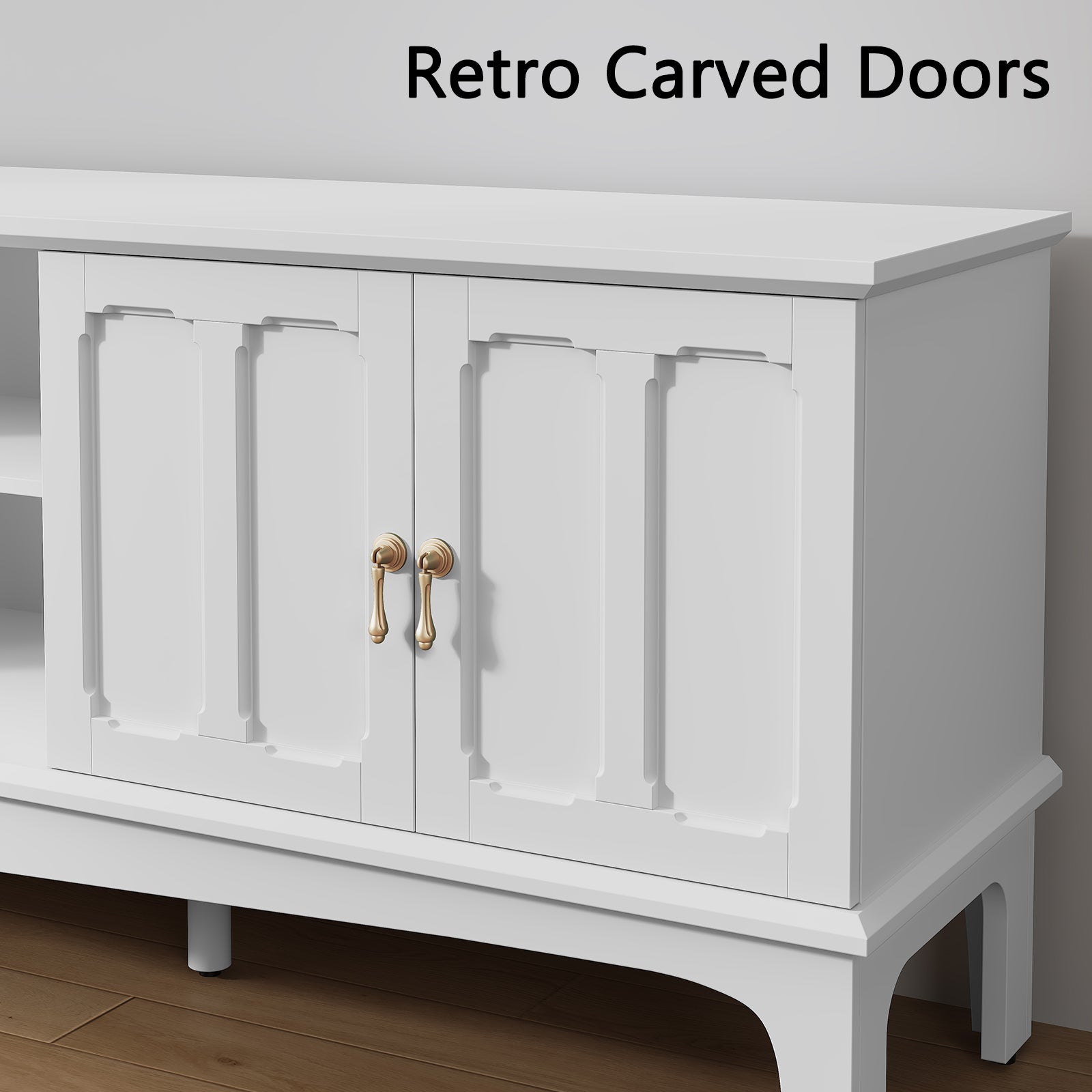 CBJCBJ Retro 67" TV Stand for TVs up to 70", Living Room Entertainment Center with 4 Door Storage Cabinet,White