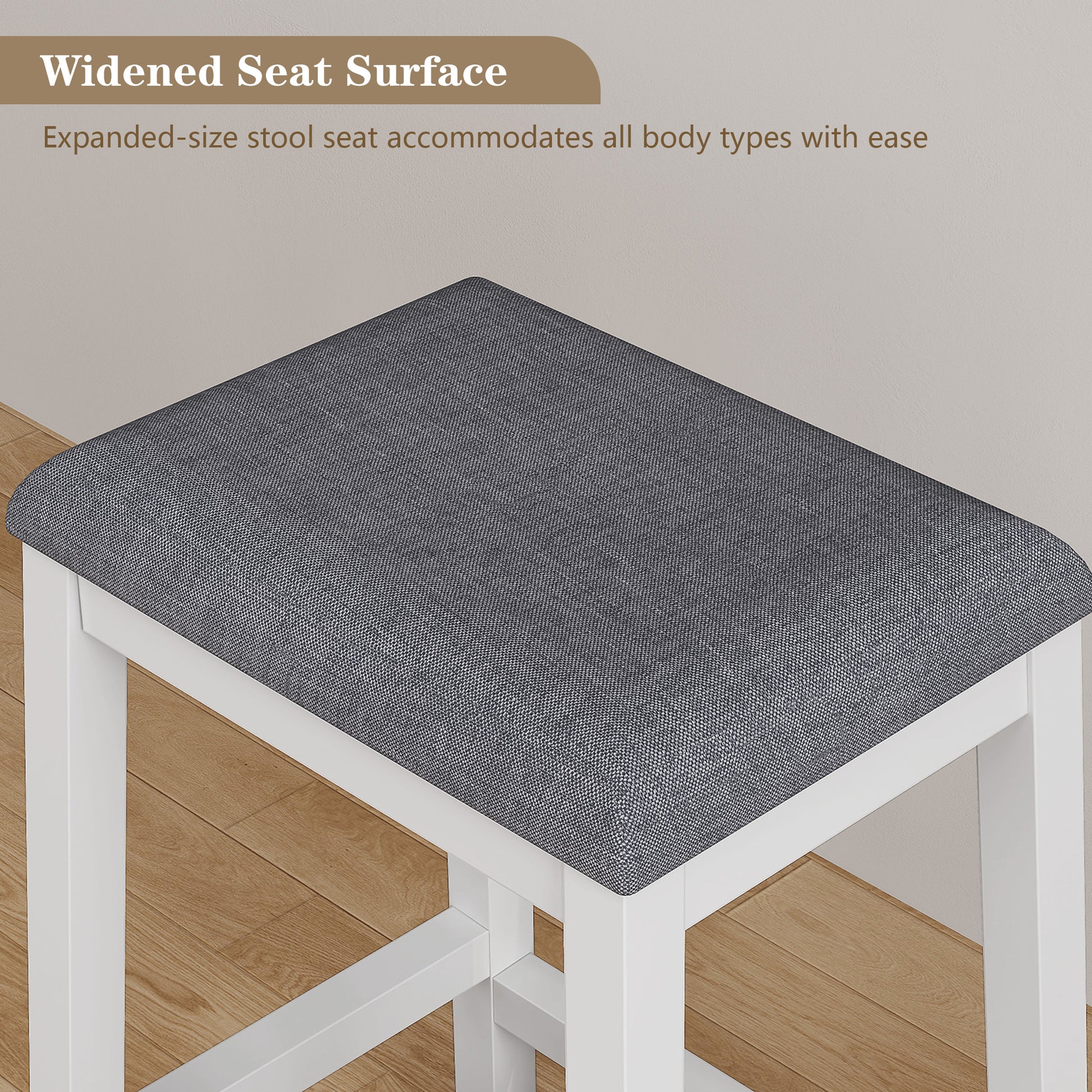 HLR 24.8" Bar Stools, Farmhouse Set of 2 Bar Chairs with Cushion for Kitchen, Dining Room, Cafe White