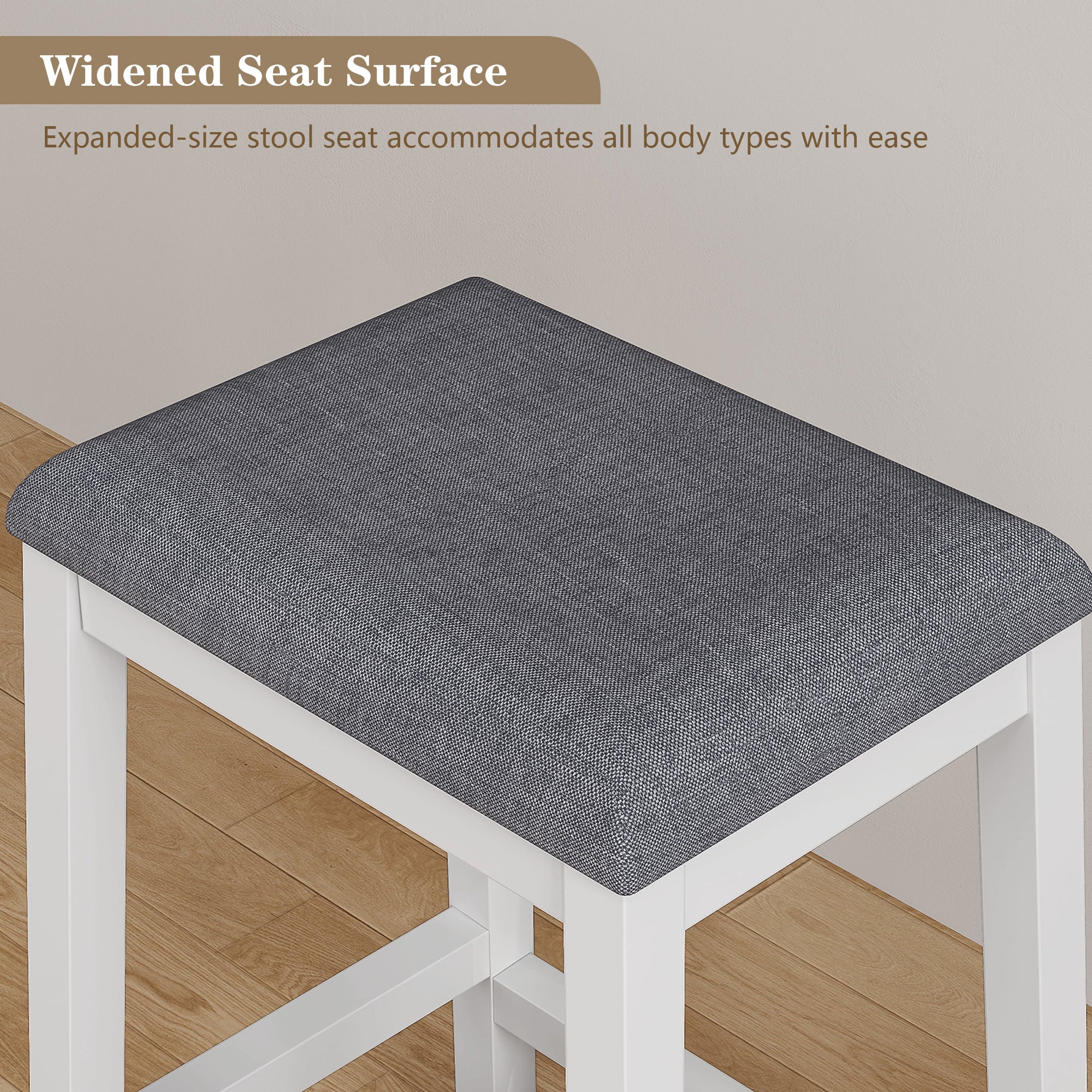 HLR 24.8" Bar Stools, Farmhouse Set of 2 Bar Chairs with Cushion for Kitchen, Dining Room, Cafe White