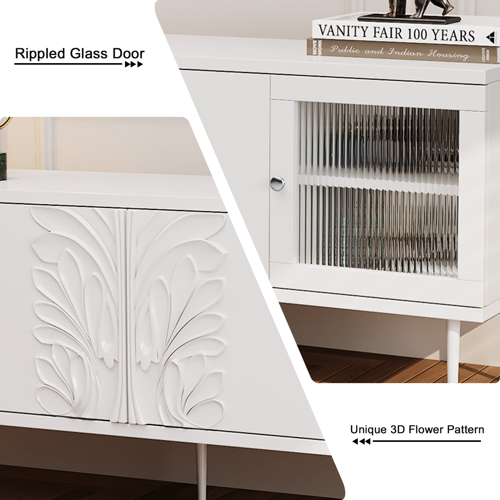 CBJCBJ Modern TV Stand for 70" TV, TV Console Cabinet with Storage, Entertainment Center for Living Room,White