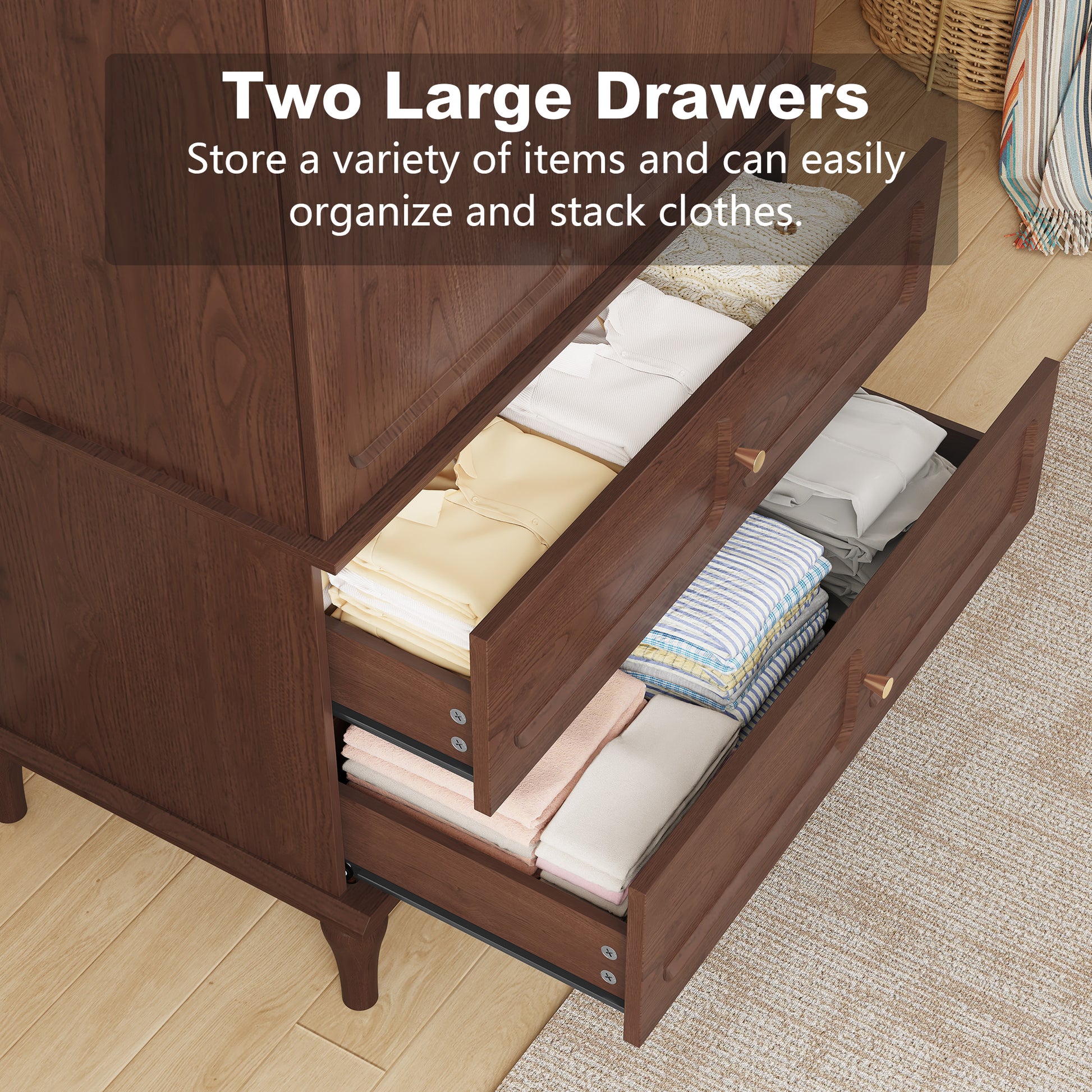 HLR 71" Tall Modern Wood Armoire Wardrobe Closet, Freestanding Cabinet with Hanging Rod for Bedroom, Brown