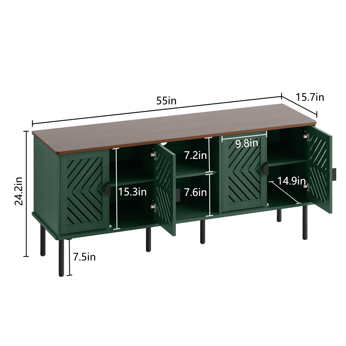 HLR Mid Century Modern 55" TV Stand for 65 Inch TV, Entertainment Center with Storage, Green