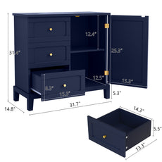 HLR Modern 32" Accent Cabinet 3 Drawers & Door, Wood Sideboard with Storage for Living Room Navy Blue