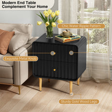 CBJCBJ Modern Bedroom Nightstand Set of 2, 20-Inch Wood Bedside Table with 2 Drawers and Gold Handles