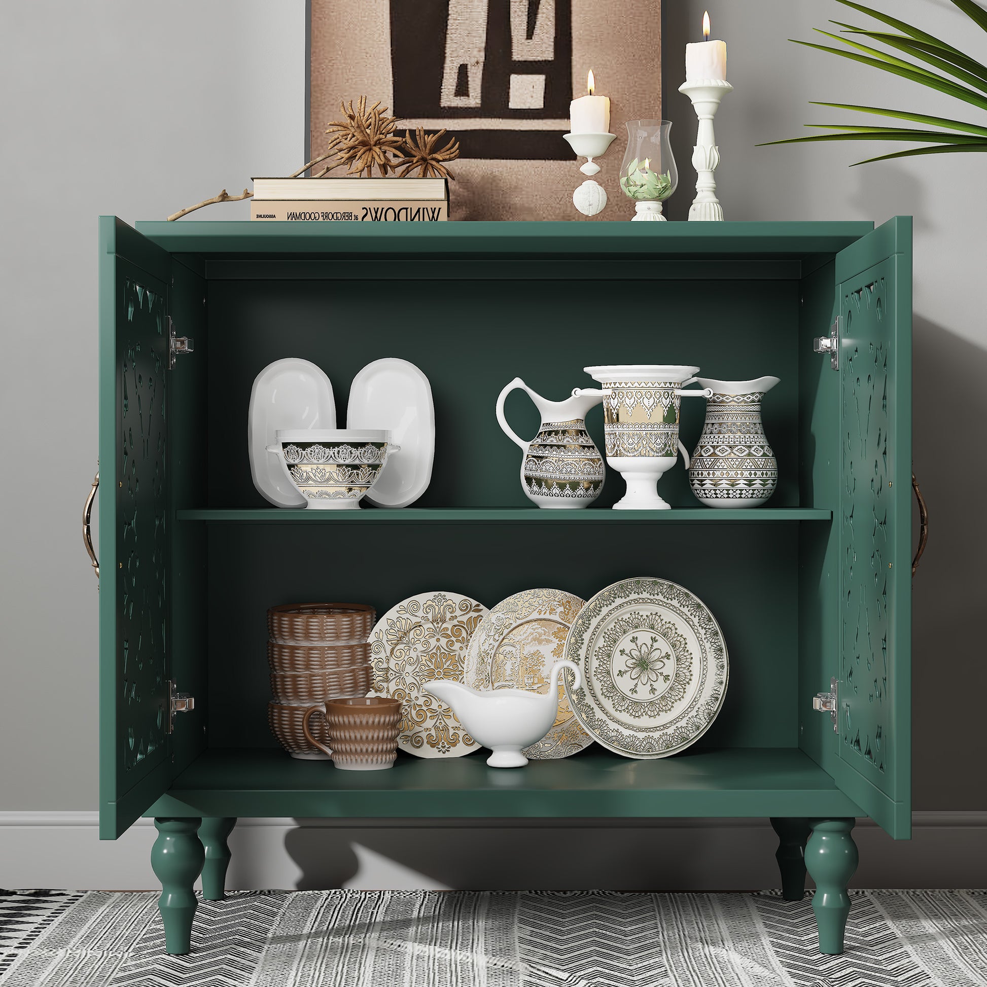 HLR 31.49" Accent Cabinet, 2 Doors Sideboards and Buffets Cabinet Buffet Cabinet with Storage for Living Room, Green