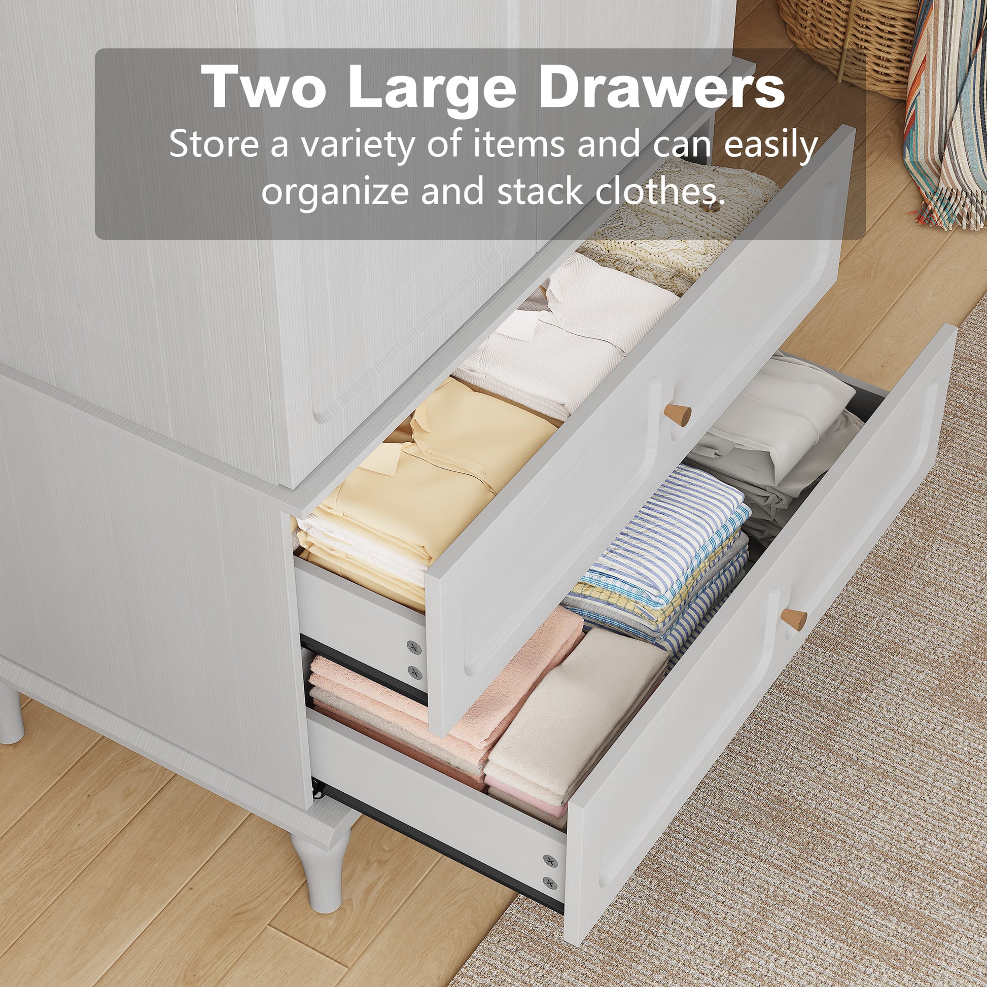 HLR 71" Tall Modern Wood Armoire Wardrobe Closet, Freestanding Cabinet with Hanging Rod for Bedroom, White