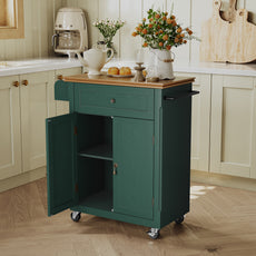 HLR Small Kitchen Islands Table with Storage, Rolling Wood Microwave Cart on Wheels for Dining Room, Green