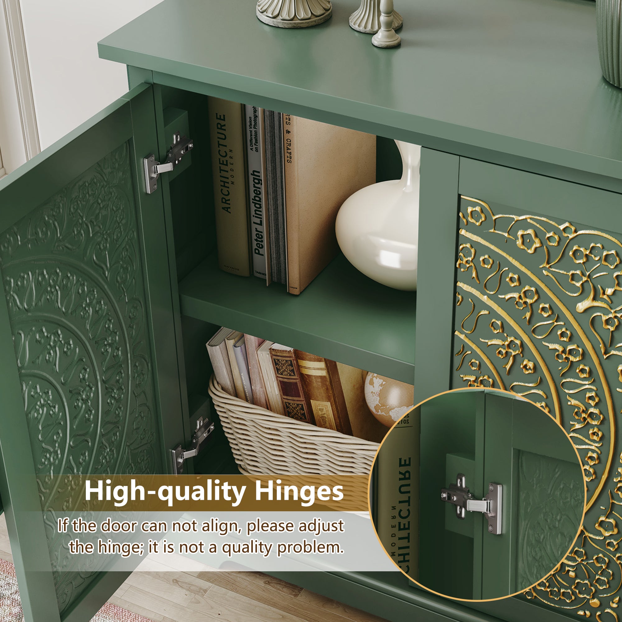 CBJCBJ 31.5" Kitchen Sideboard Buffet Cabinet with 2 Door Storage, Mid-Century Accent Cabinet for Living Room,Green