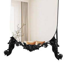 CBJCBJ Retro Carved Frameless Full-Length Mirror, High-Definition Explosion-Proof Bedroom Dressing Mirror,Black