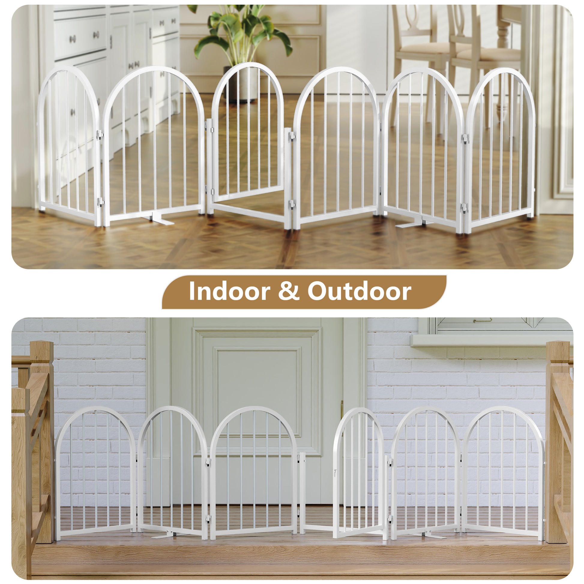 CBJCBJ Indoor Pet Gate, 4 Panel Folding Dog Gate , 24"H Freestanding Metal Pet Fence for Cats and Dogs ,White