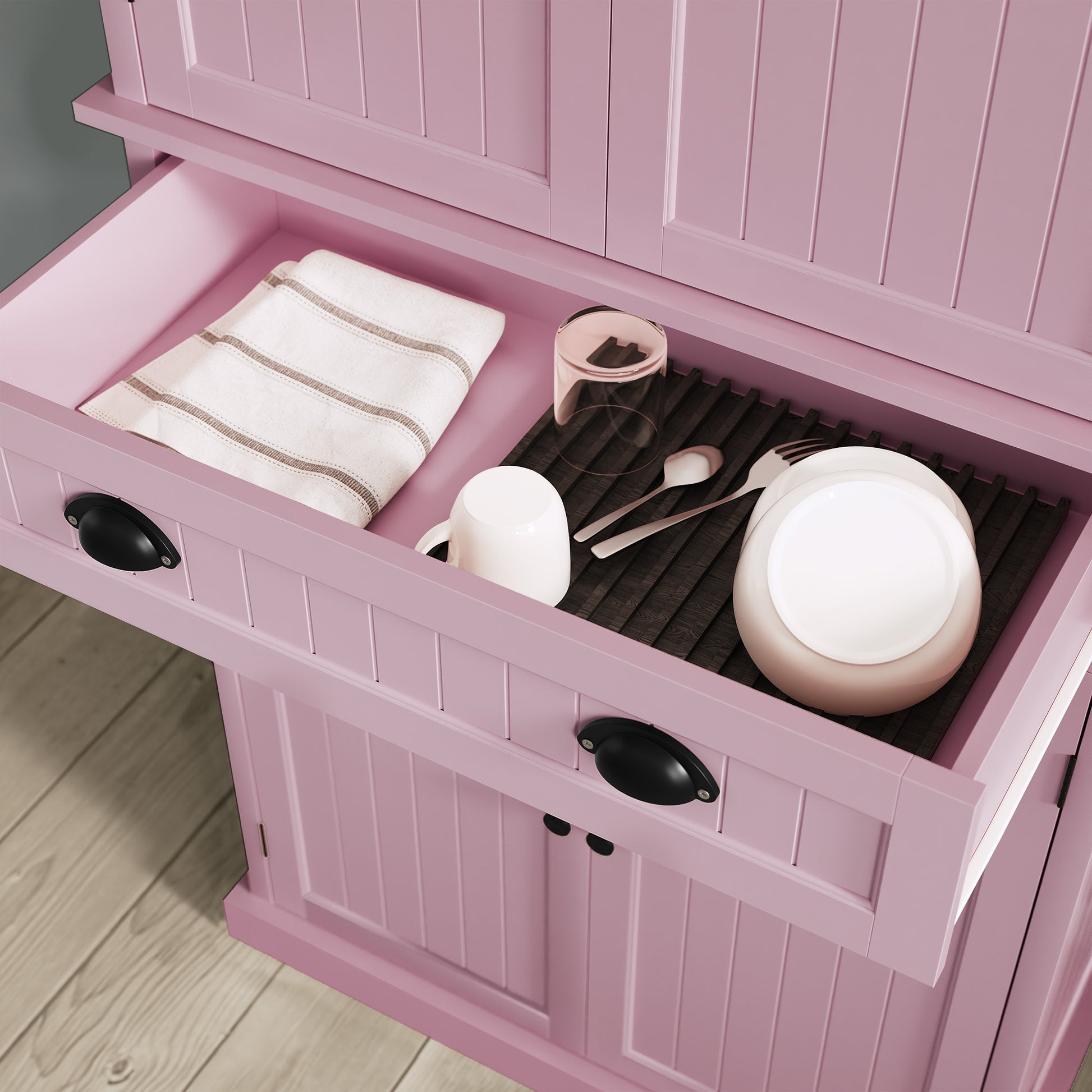 72" Tall Kitchen Pantry Cabinet with Drawer & Adjustable Shelves, Freestanding Storage Cabinet, Pink