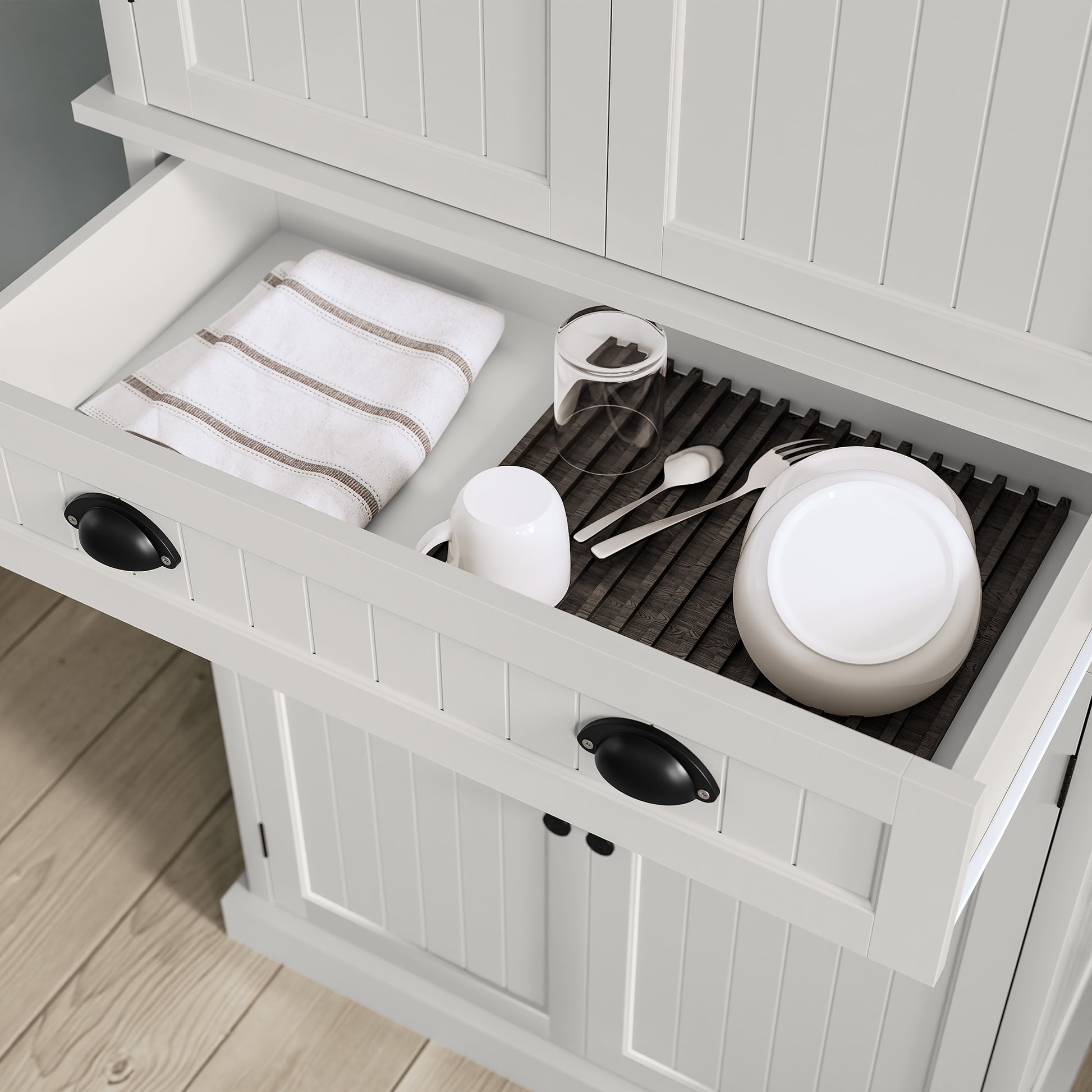 HLR 72" Tall Kitchen Pantry Cabinet with Drawer & Adjustable Shelves, Freestanding Storage Cabinet, White