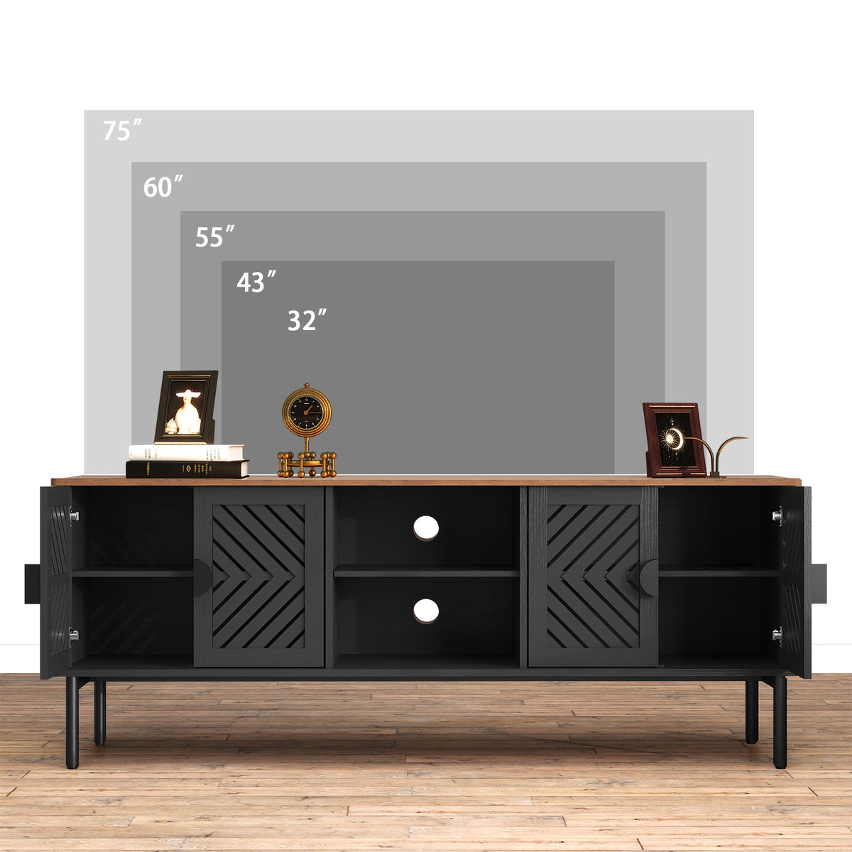 CBJCBJ Modern Mid Century 63" TV Stand for 70" TV with Storage, Entertainment Center for Living Room,Black