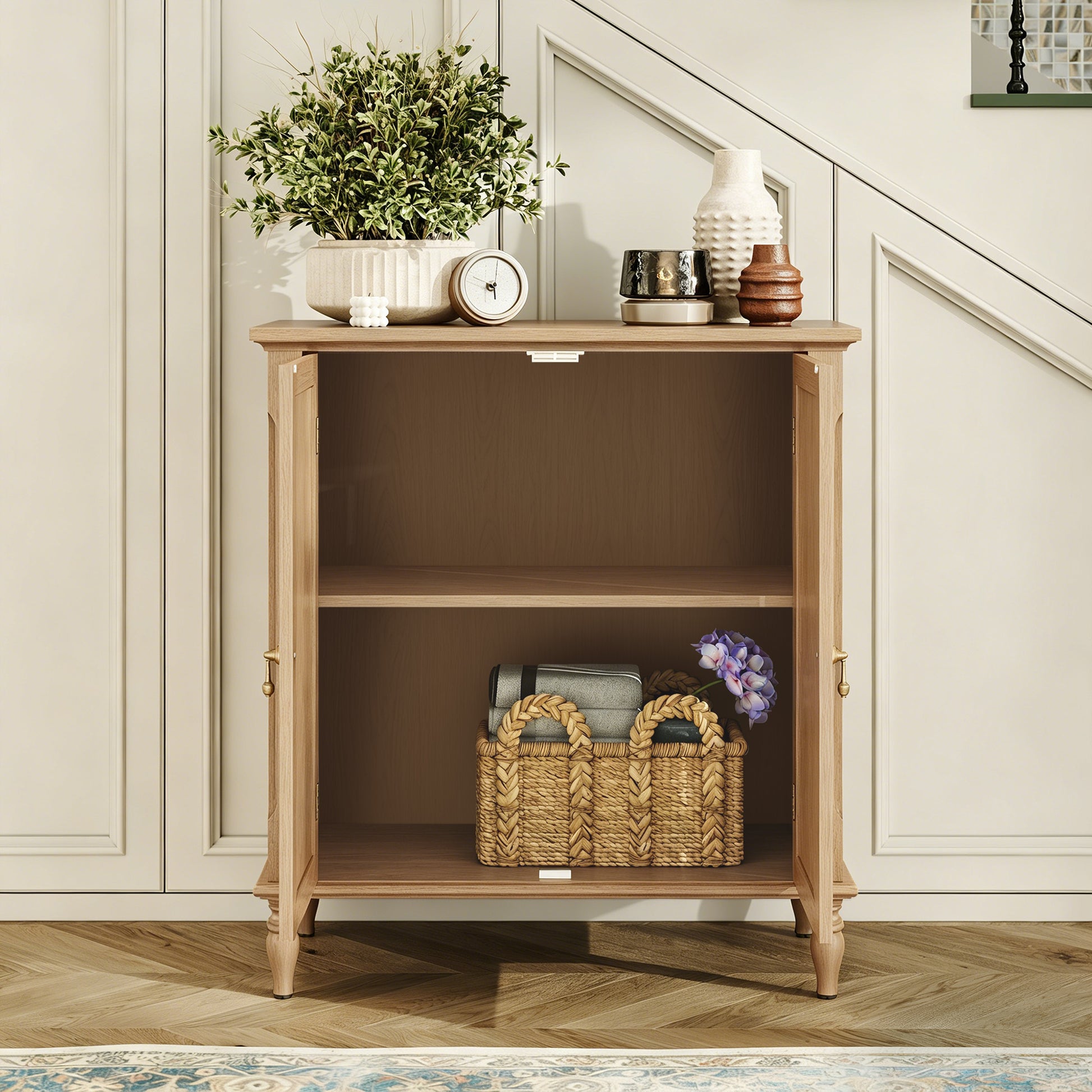 HLR 31.5'' Large Sideboard Buffet Cabinet with Storage, 2 Doors Modern Credenza Table for Living Room, Brown