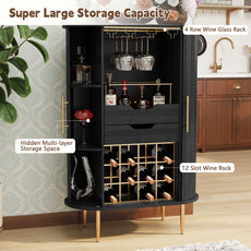 CBJCBJ Bar Cabinet with Tambour Door –Wood Liquor Cabinet 16 with Wine Racks and Glass Holder,Coffee Bar for Home(Black)