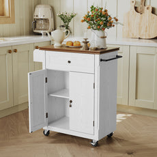 HLR Small Kitchen Islands Table with Storage, Rolling Wood Microwave Cart on Wheels for Dining Room, White