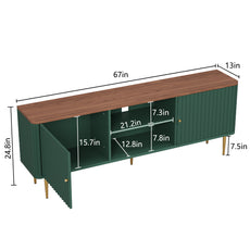 CBJCBJ Modern Fluted 67" TV Stand for 75inch TV with Storage, Entertainment Center for Living Room,Green