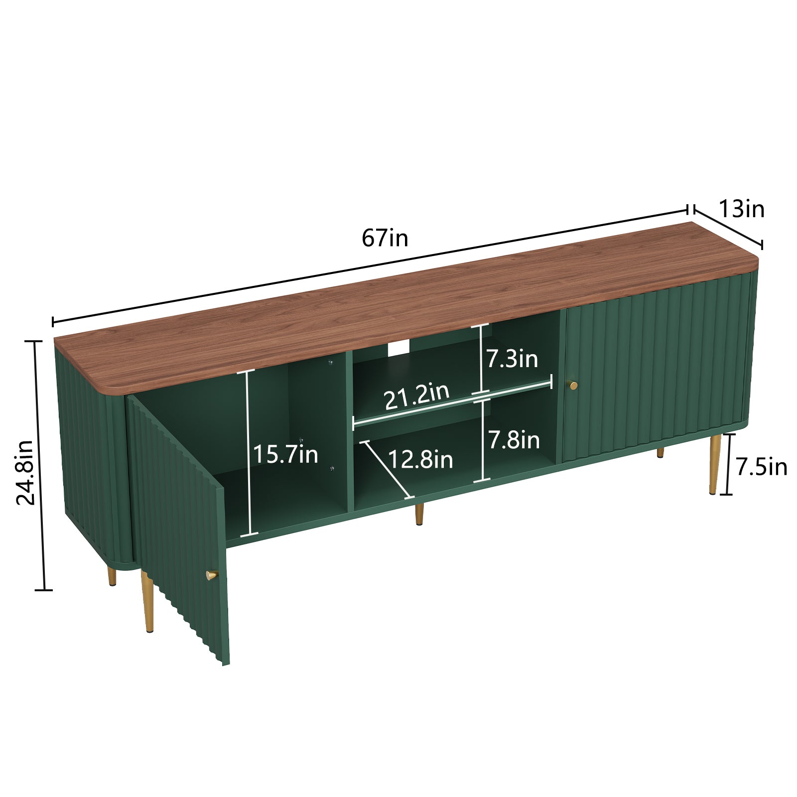 CBJCBJ Modern Fluted 67" TV Stand for 75inch TV with Storage, Entertainment Center for Living Room,Green