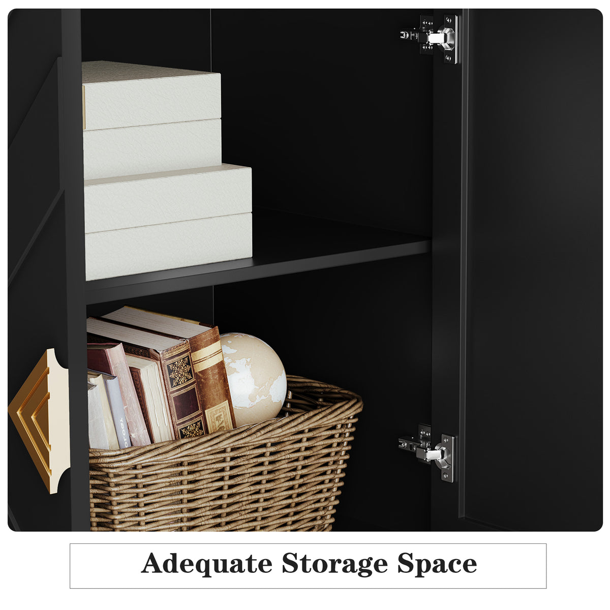 HLR 58" Modern Accent Sideboard Cabinet, 4 Doors, Adjustable Shelves, Fluted Storage Cabinet, Black