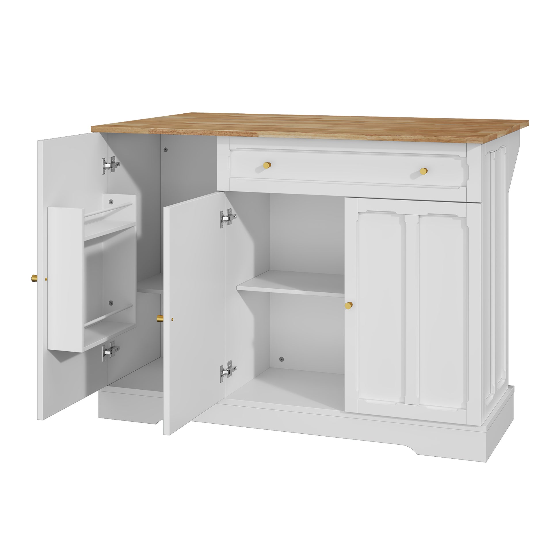 CBJCBJ 47.2" Modern Rolling Kitchen Island with Drop Leaf, Kitchen Cart with Storage, White