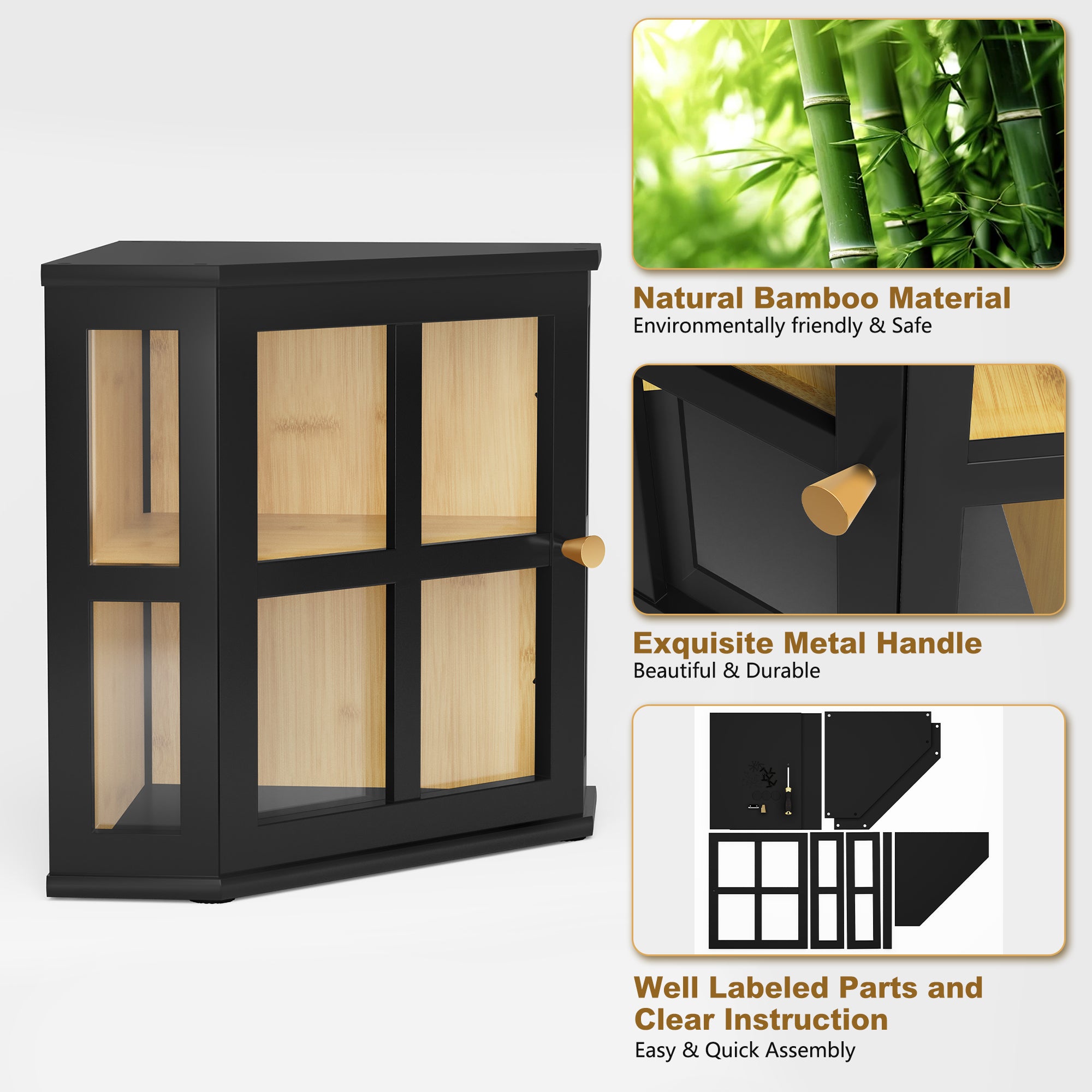CBJCBJ Bamboo Bread Box, 2-Tier Countertop Storage Rack, Modern Retro Pantry Decor,Black