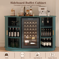 HLR Mid Century Coffee Bar Cabinet, Wine Cabinet Mini Fridge Space, Green