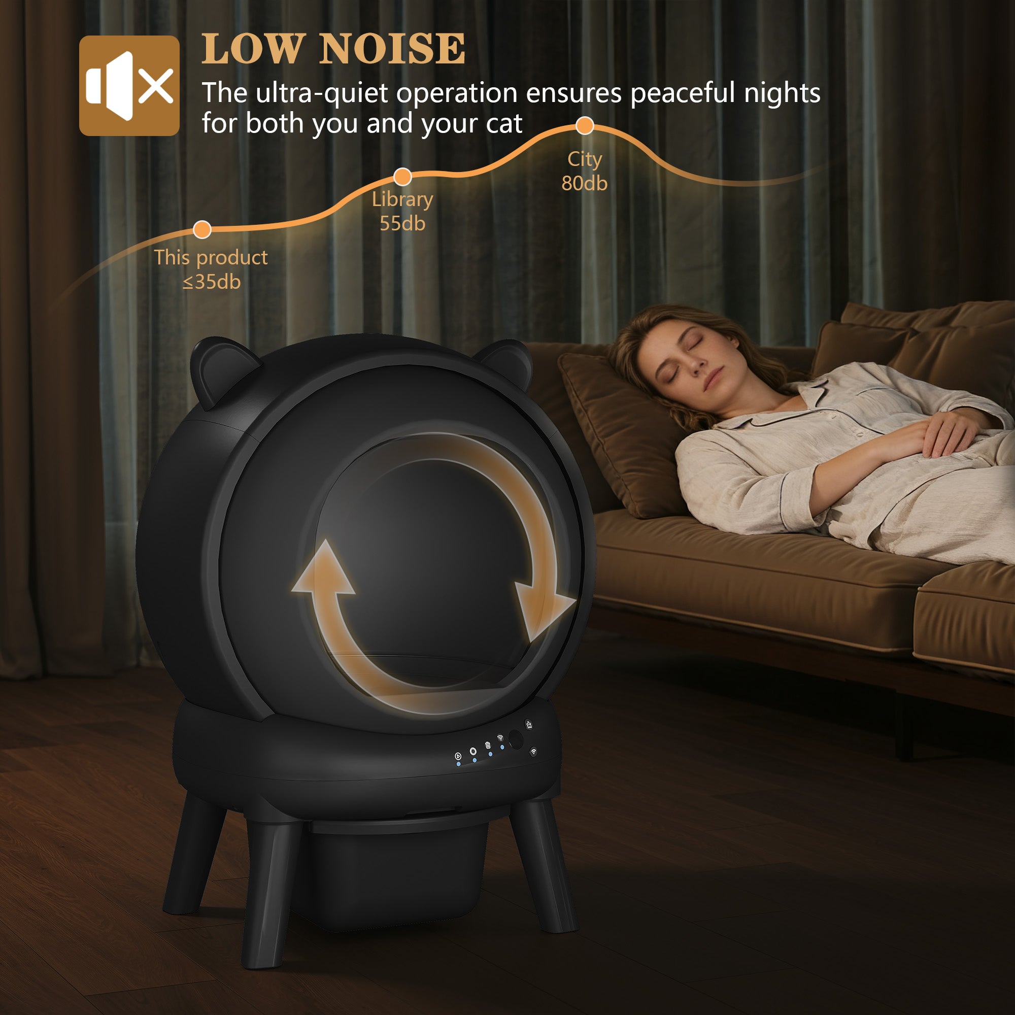 CBJCBJ 70L Smart Automatic Self-cleaning Cat Litter Box, Supports APP Control and Multiple Layer Safety Protection,Black