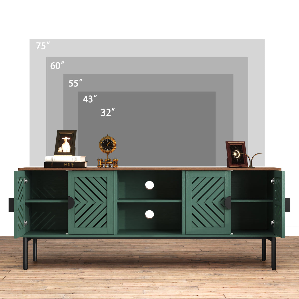 CBJCBJ Modern Mid Century 63" TV Stand for 70" TV with Storage, Entertainment Center for Living Room,Green
