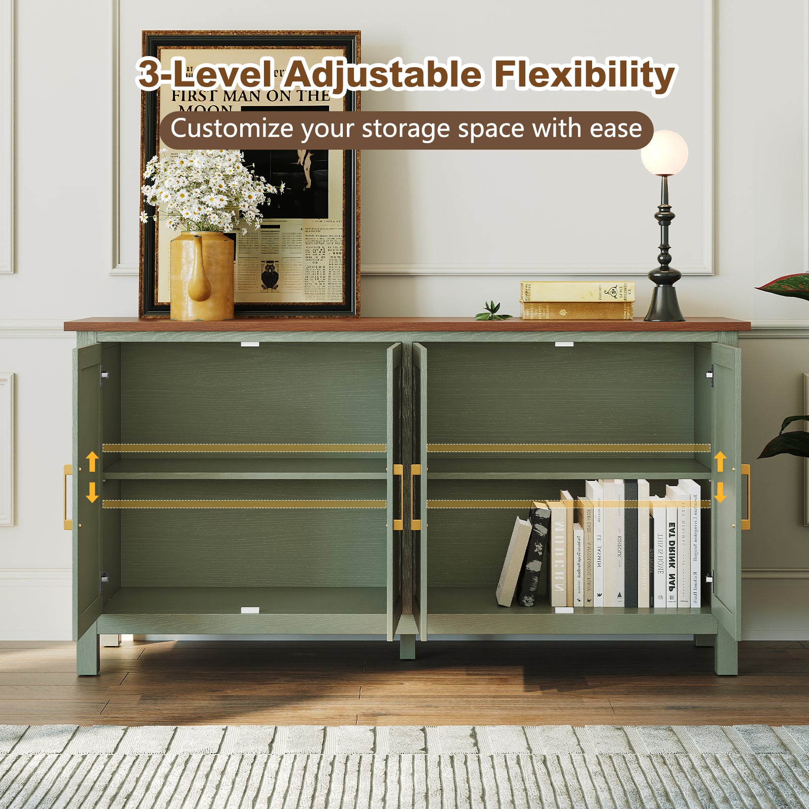 CBJCBJ 58” Modern Sideboard Buffet Cabinet, Living Room Accent Cabinet with Storage, for Kitchen,Green