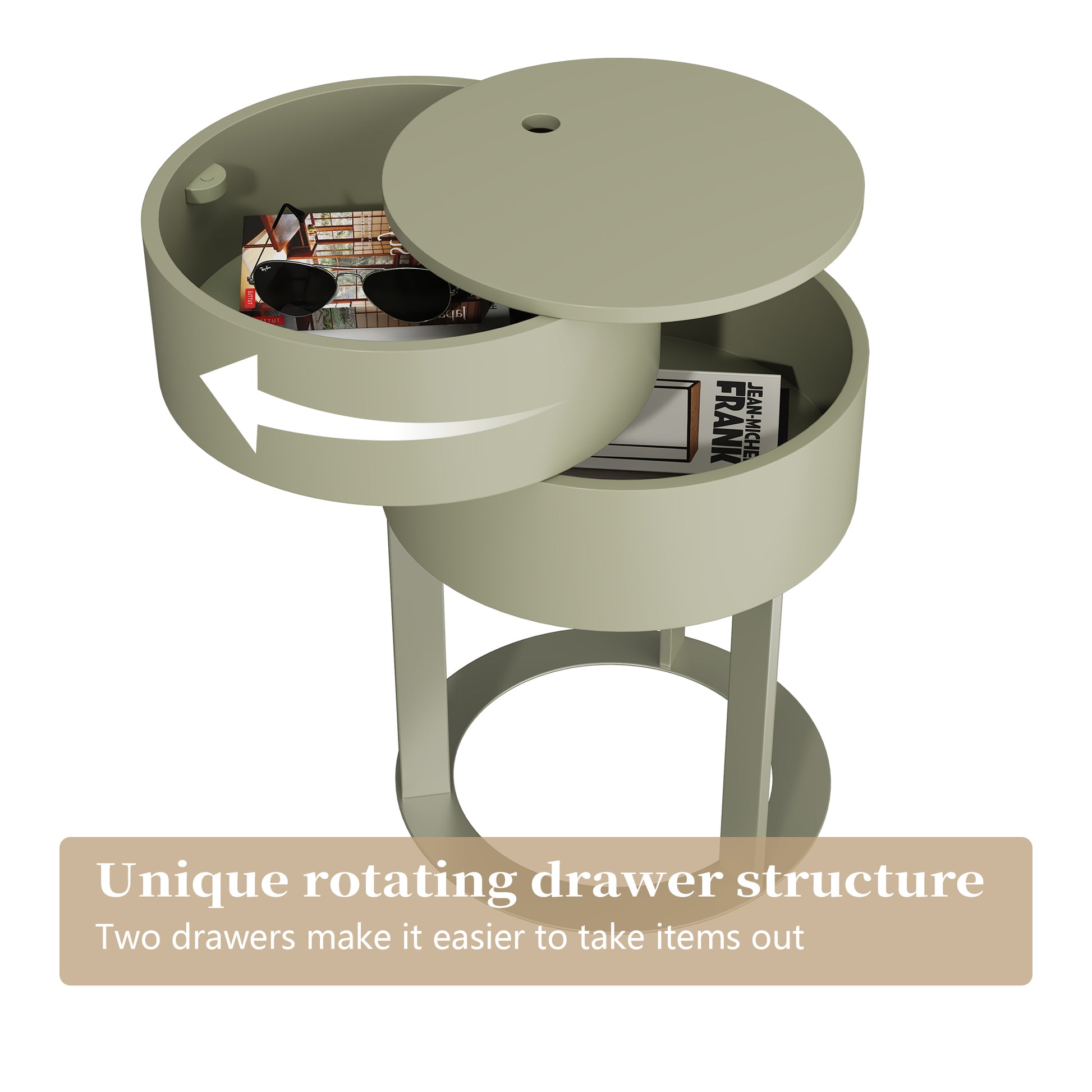 CBJCBJ Modern Round Nightstand with Drawer, 14.2" Bedside Table for Bedroom,Olive Green