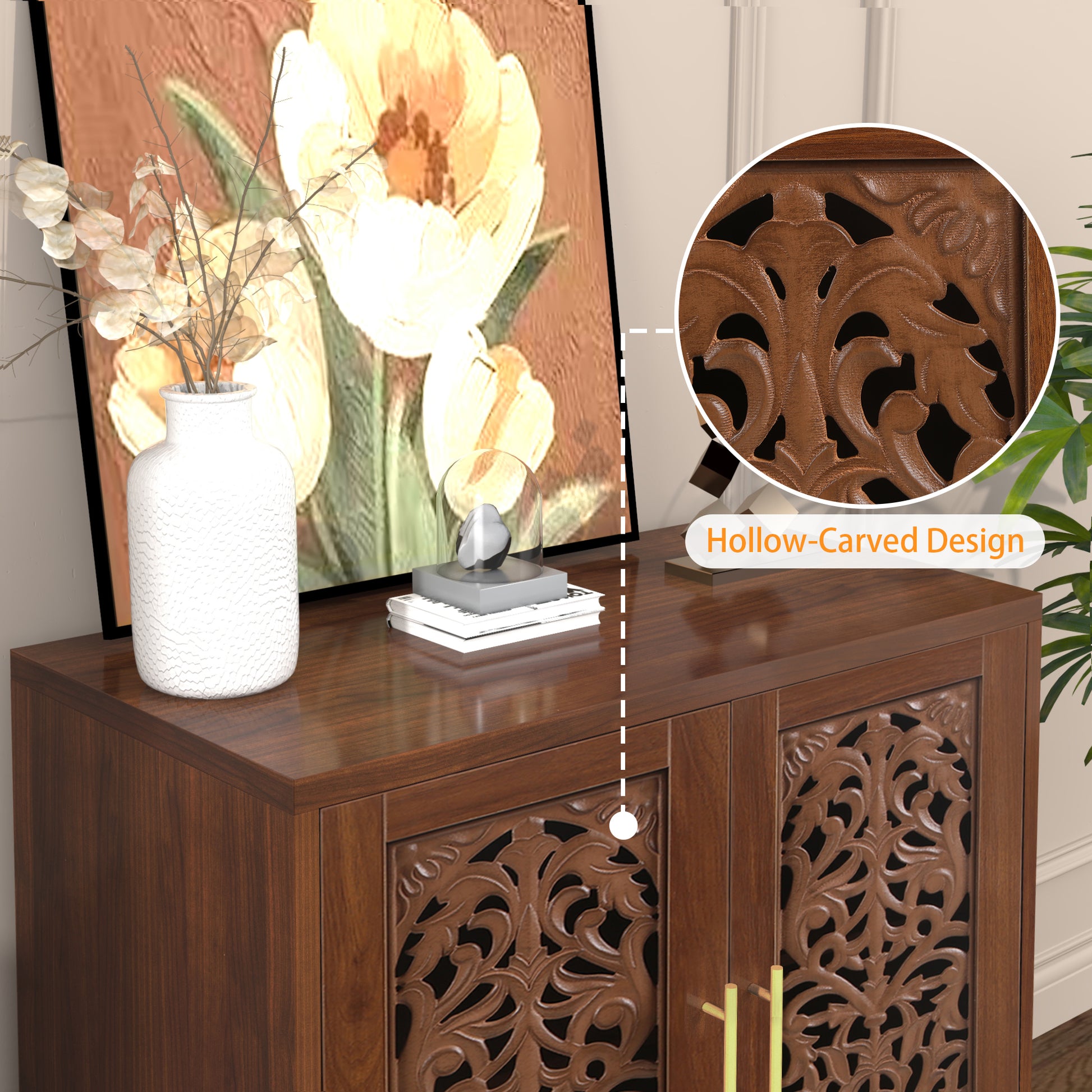 HLR 31.4" Accent Cabinet, 2 Doors Sideboards and Buffets Cabinet with Storage for Living Room, Brown