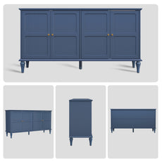 CBJCBJ Mid-Century 58'' Wood 4 Door Sideboard Buffet Cabinet for Living Dining & Bedroom, Blue