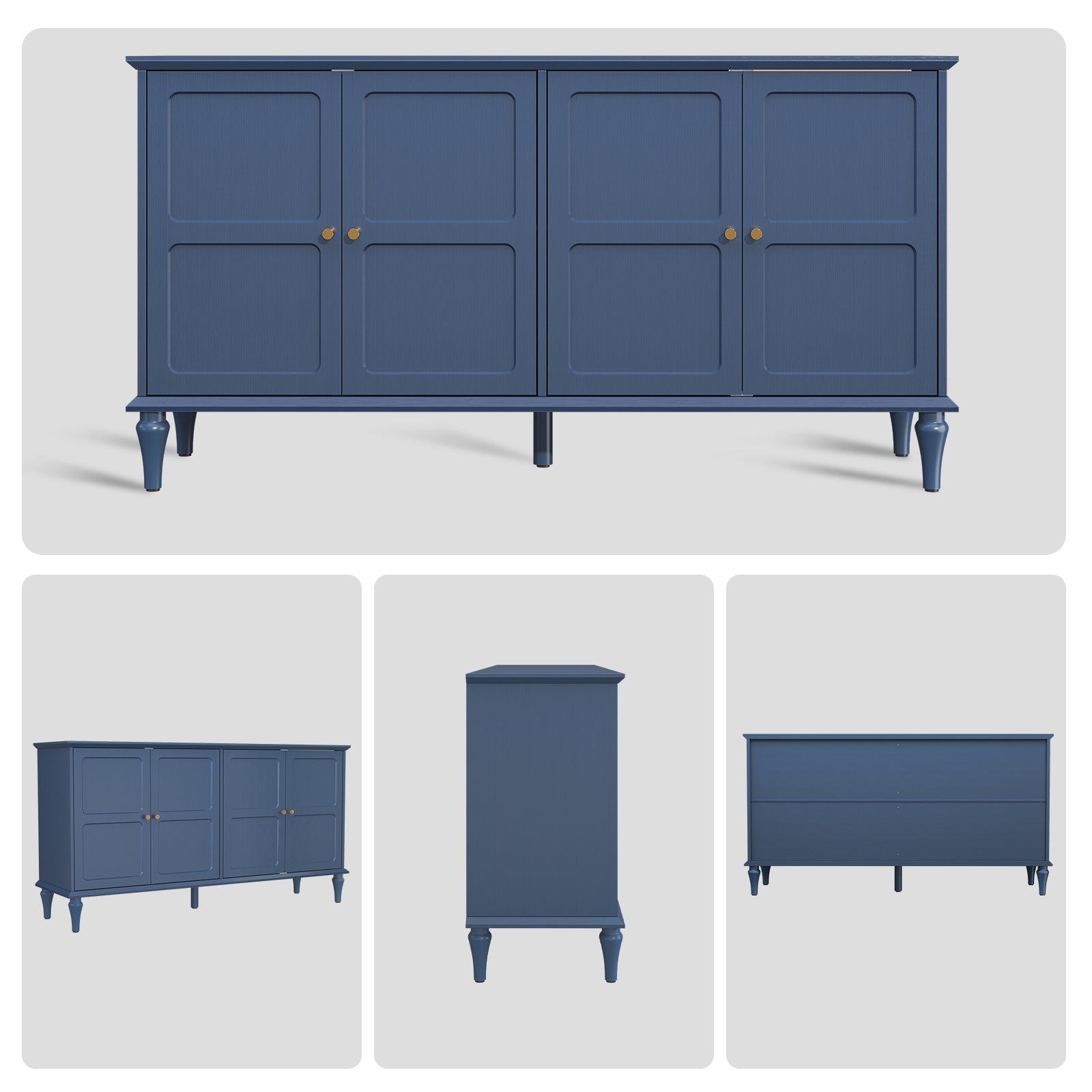 CBJCBJ Mid-Century 58'' Wood 4 Door Sideboard Buffet Cabinet for Living Dining & Bedroom, Blue